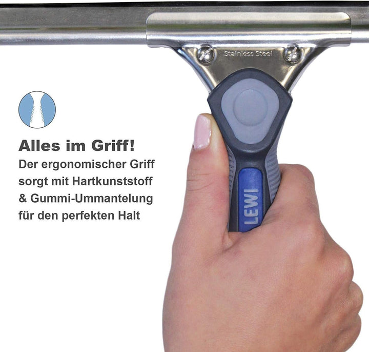 LEWI Fensterwischer & Fensterabzieher Set 15cm – Profi Einwischer mit Mikrofaserbezug & Abzieher mit