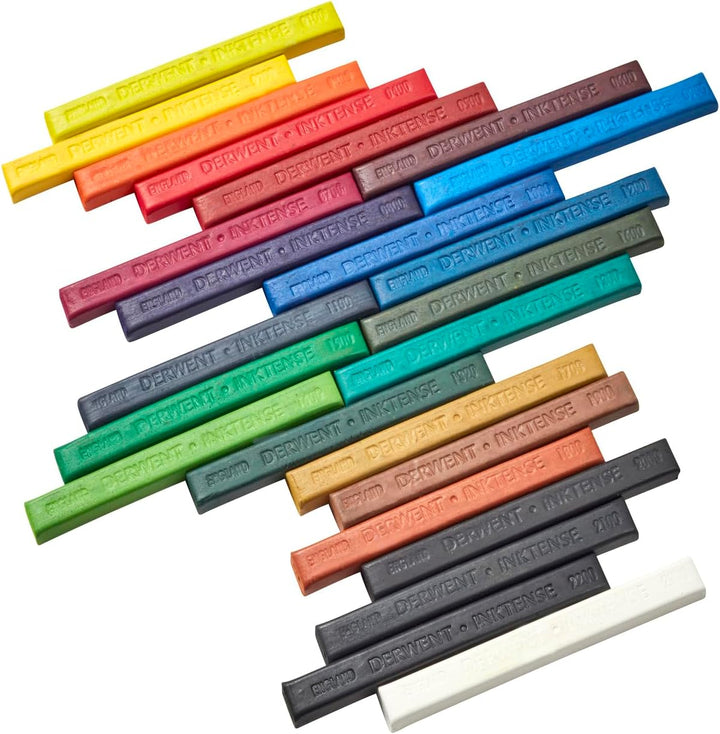 Derwent Inktense 24 Tintenblöcke, Set mit 24 Wasserfarben, Breite 8 mm, wasserlöslich, ideal zum Zei