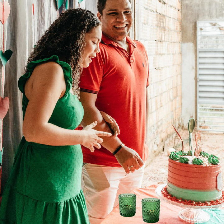 Vohocandle 12 Stück Grüne Teelichthalter aus Glas für Hochzeitstisch, Teelichtgläser Jahrgang für Ba