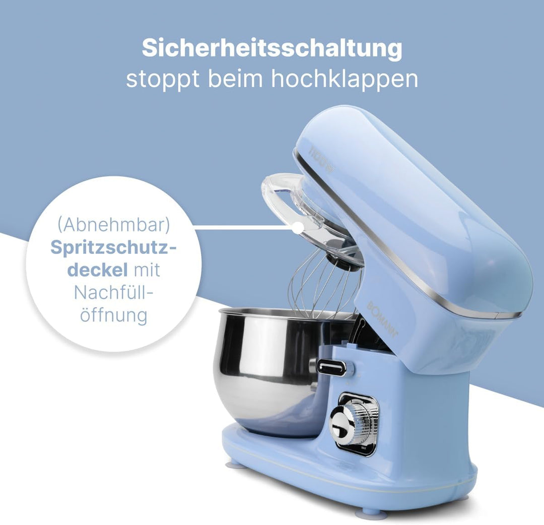 Bomann® Retro Küchenmaschine zum backen | Knetmaschine 5L mit starkem 1100W Motor | Teigmaschine ink