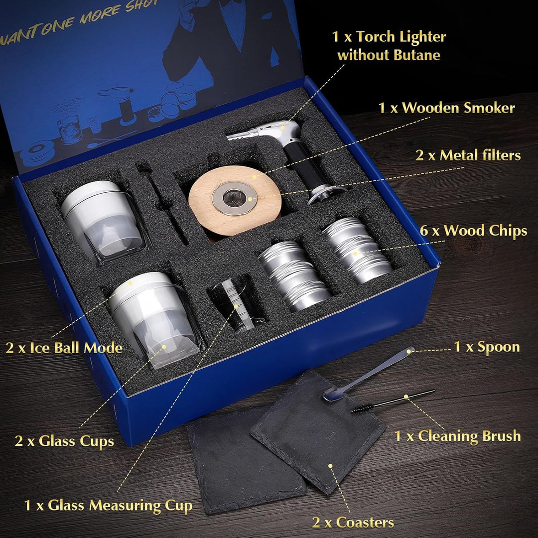 CWLAKON Cocktail Smoker Kit, Whiskey Räucher Set mit Taschenlampe, Whiskey Bourbon Old Fashioned Dri