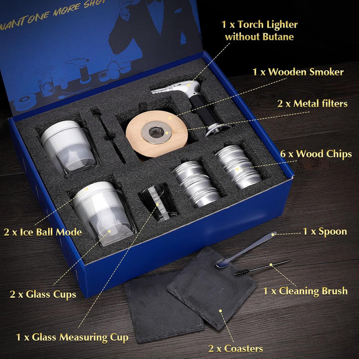 CWLAKON Cocktail Smoker Kit, Whiskey Räucher Set mit Taschenlampe, Whiskey Bourbon Old Fashioned Dri
