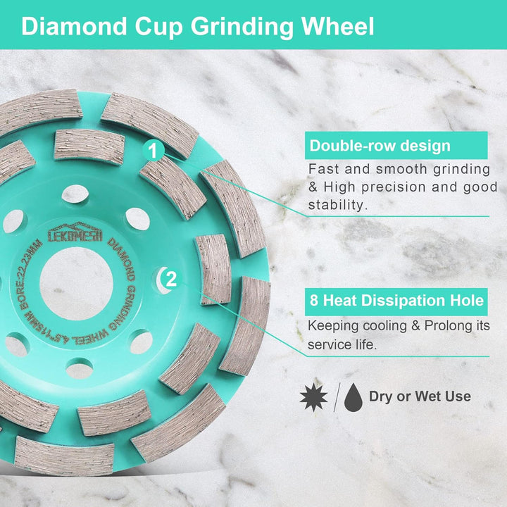 Diamant Schleifscheibe 125mm - Doppelreihe Diamant Schleiftopf für Beton, Granit, Marmor, Mauerwerk,