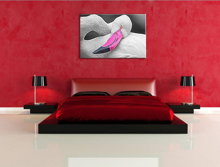 anmutiger Flamingo schwarz/weiss Deluxe Format: 100x70 cm auf Leinwand, XXL riesige Bilder fertig ge