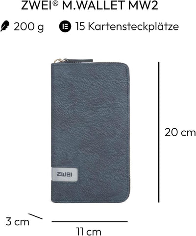 zwei Mademoiselle Wallet Damengeldbörse 19 cm, Nubuk-blue (Blau),, Nubuk-blue