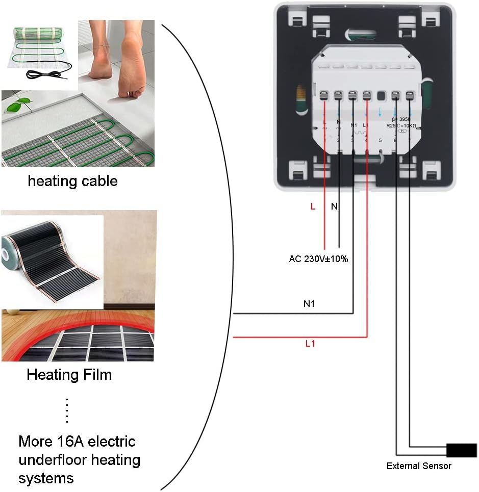 KETOTEK Thermostat Fussbodenheizung Elektrisch Programmierbar mit fühler 16A, Digitale Raumthermosta