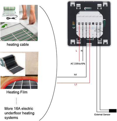 KETOTEK Thermostat Fussbodenheizung Elektrisch Programmierbar mit fühler 16A, Digitale Raumthermosta