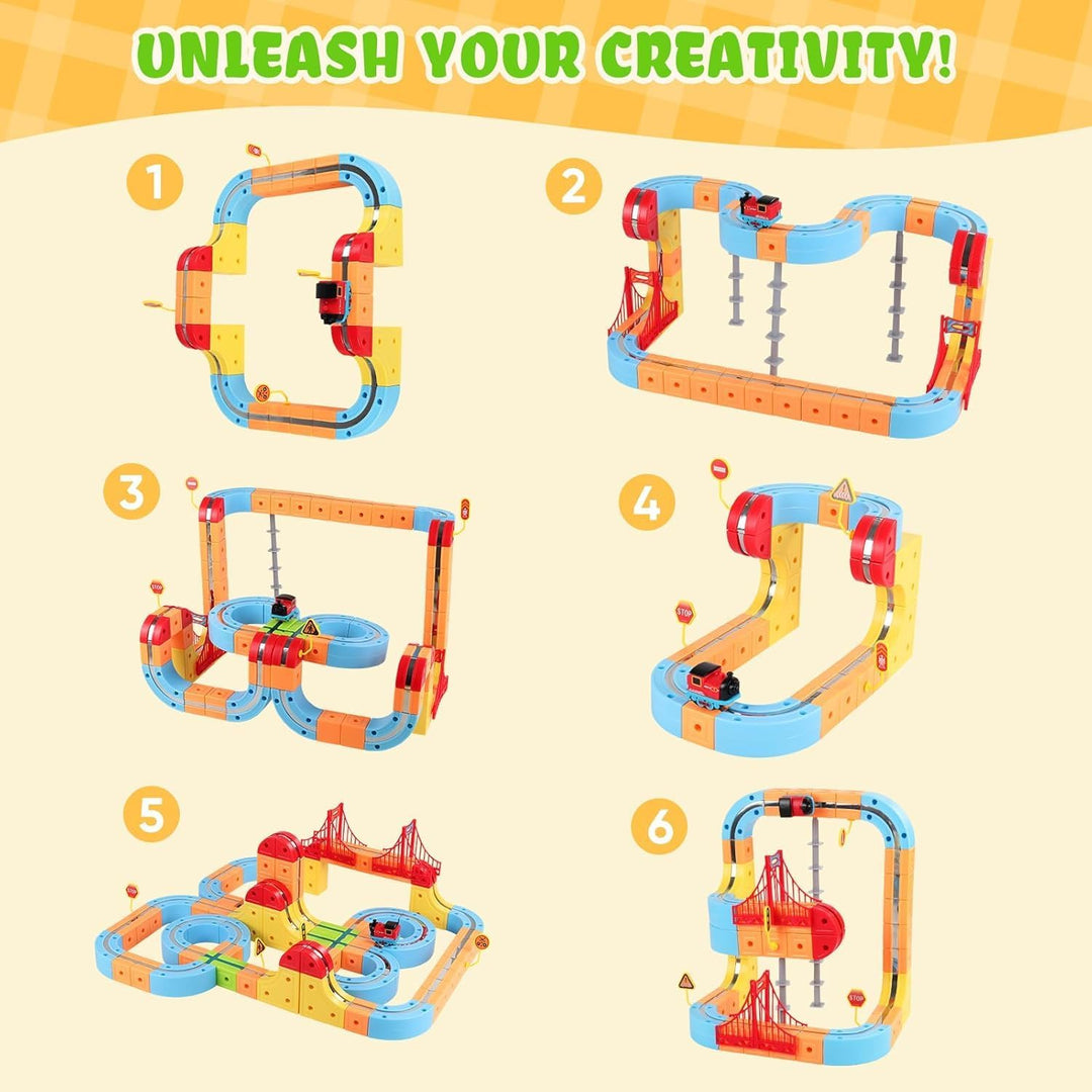 Felly Electric Train Set für Kinder, 3D-eingebetteten Layouts, Flexible Rennbahn Cube Track, DIY Zug