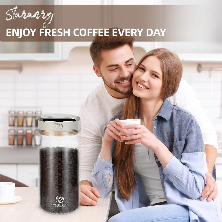 Kaffeedose Luftdicht, 1700ml Kaffeebohnen Behälter, Kaffeebehälter mit CO₂-Ventil & Datumsanzeige, A