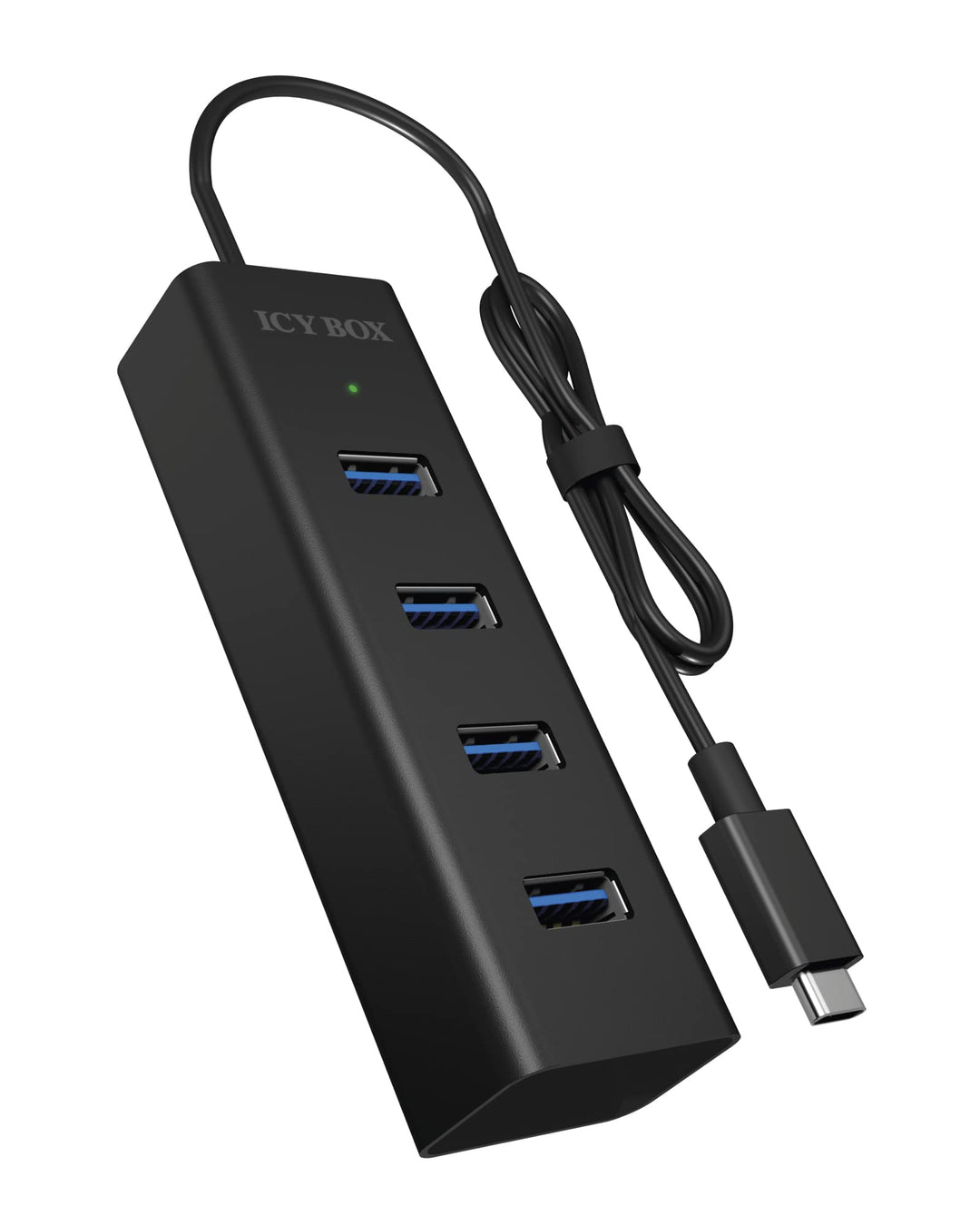 ICY BOX 4-fach USB 3 Hub (4x USB-A 3.0), USB-C 3 Verbindung, integriertes Kabel, Aluminium, IB-HUB14