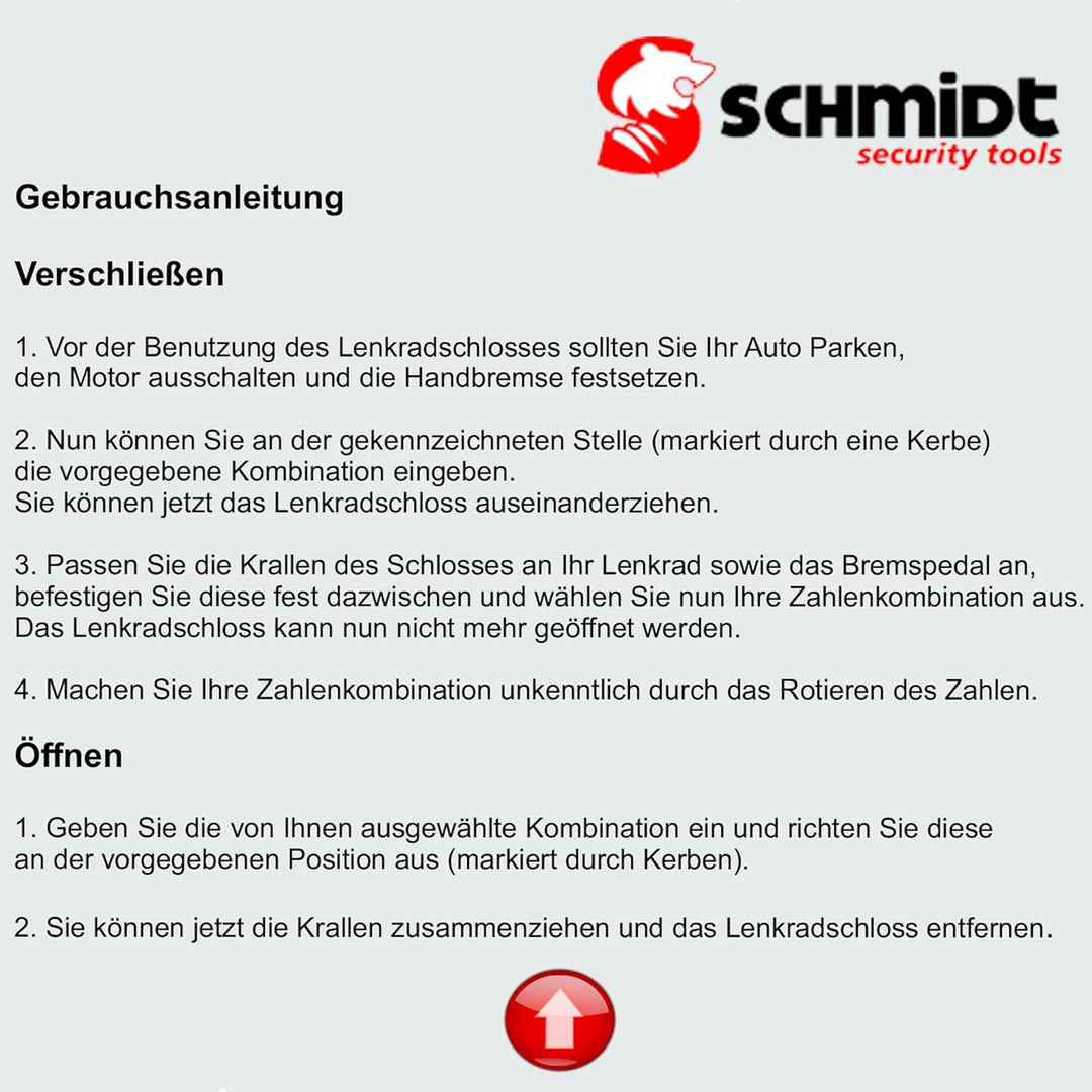SCHMIDT security tools Pedal-Lenkradschloss LS-2000 49,5-78cm Auto KFZ PKW LKW Diebstahlsicherung Pe