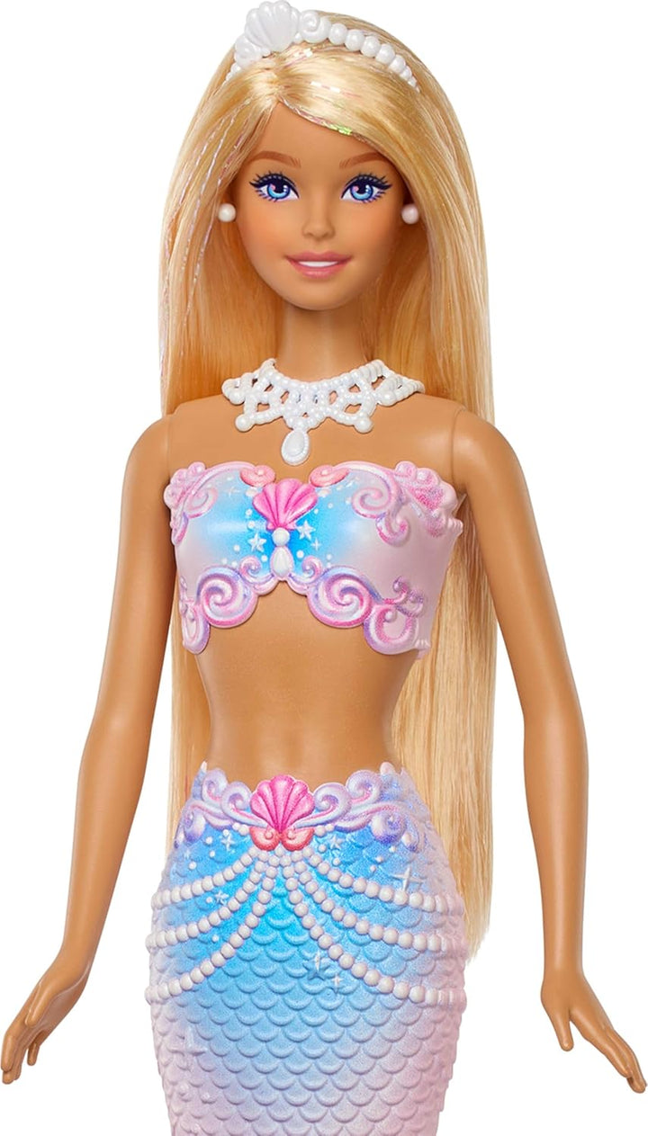 Barbie Bubble Sparkle Meerjungfrau-Puppe mit Seifenblasenfläschchen und -lösung, Tablett und Bürste,