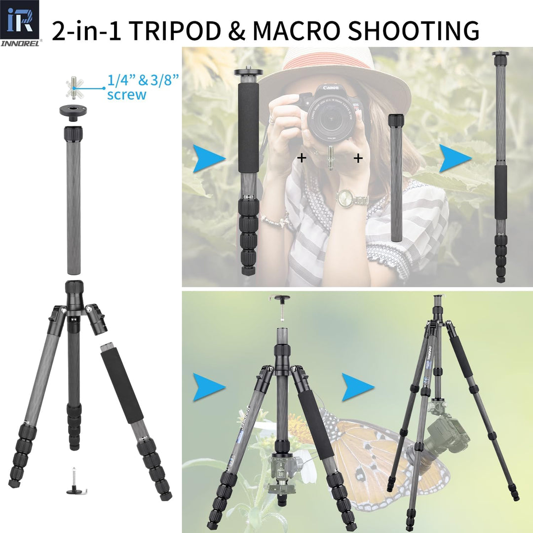 INNOREL RT55C Tragbares Karbonfaser-Stativ für DSLR-Kamera, Video, maximale Höhe 150 cm, maximale Be