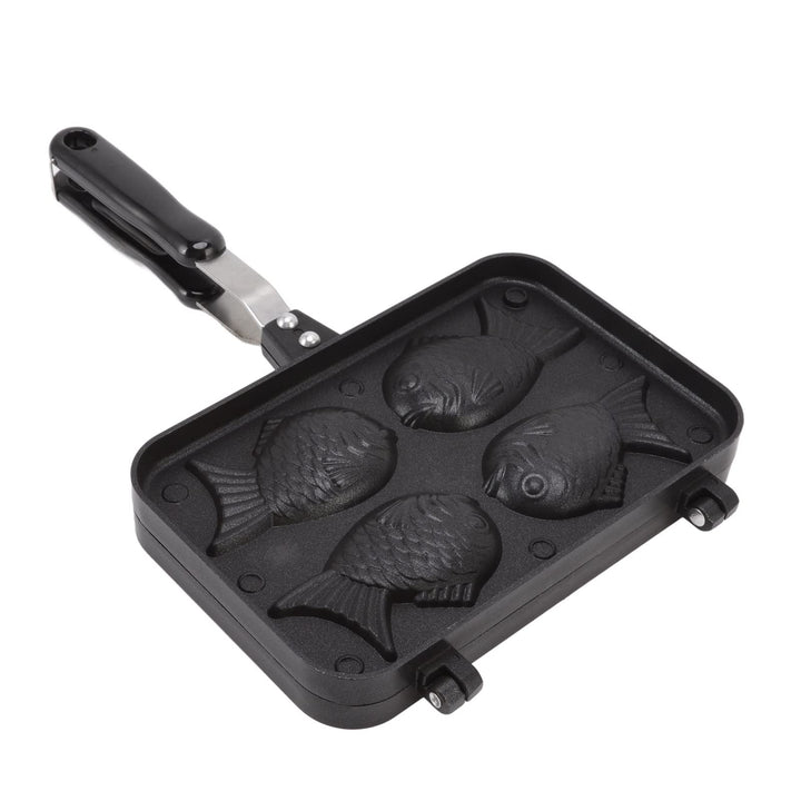 Taiyaki Fish Shape Cake Pan, 4 Trays Non Stick Waffle Cake Maker Pan mit Anti Scalding Handle, Alumi