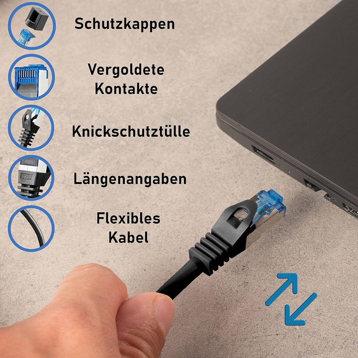 BIGtec - 5 Stück - 15m CAT.7 Gigabit Patchkabel Netzwerkkabel schwarz Kupferkabel Patch Ethernt LAN
