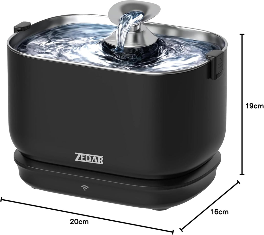 Zedar WF600 Edelstahl Drahtloser Trinkbrunnen mit APP für Katze oder Hund - Inklusive 3 Filtern - Ka