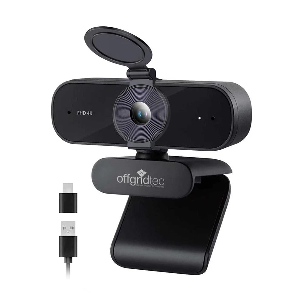 Offgridtec UHD 4K Webcam mit Mikrofon &amp; Objektivabdeckung | Autofokus | Dual-Mikrofon | Automatische