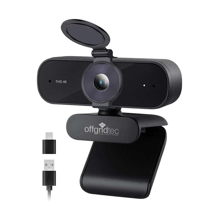 Offgridtec UHD 4K Webcam mit Mikrofon &amp; Objektivabdeckung | Autofokus | Dual-Mikrofon | Automatische