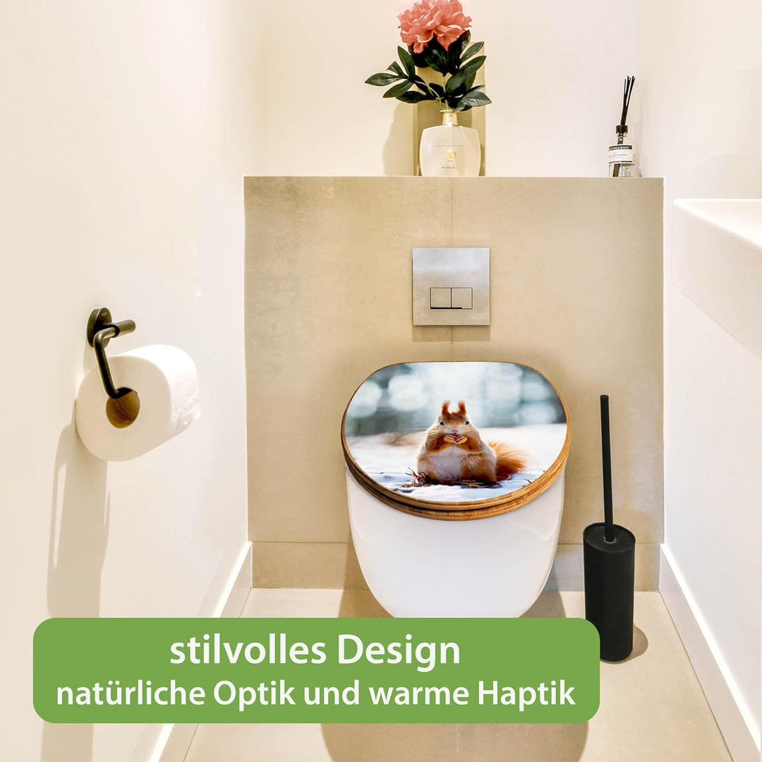 banjado Design WC Sitz Bambus Absenkautomatik 45,8x37,5cm - Toilettendeckel mit Absenkautomatik Holz