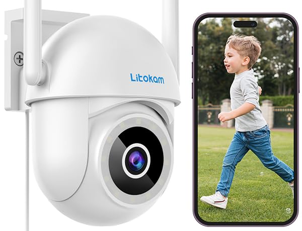 litokam Überwachungskamera Aussen, 4MP WLAN Kamera Outdoor mit Bewegungserkennung, Zwei-Wege-Audio,