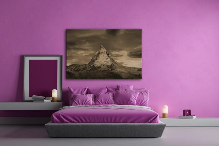 Matterhorn in der Schweiz Format: 100x70 Effekt: Sepia als Leinwandbild, Motiv fertig gerahmt auf Ec
