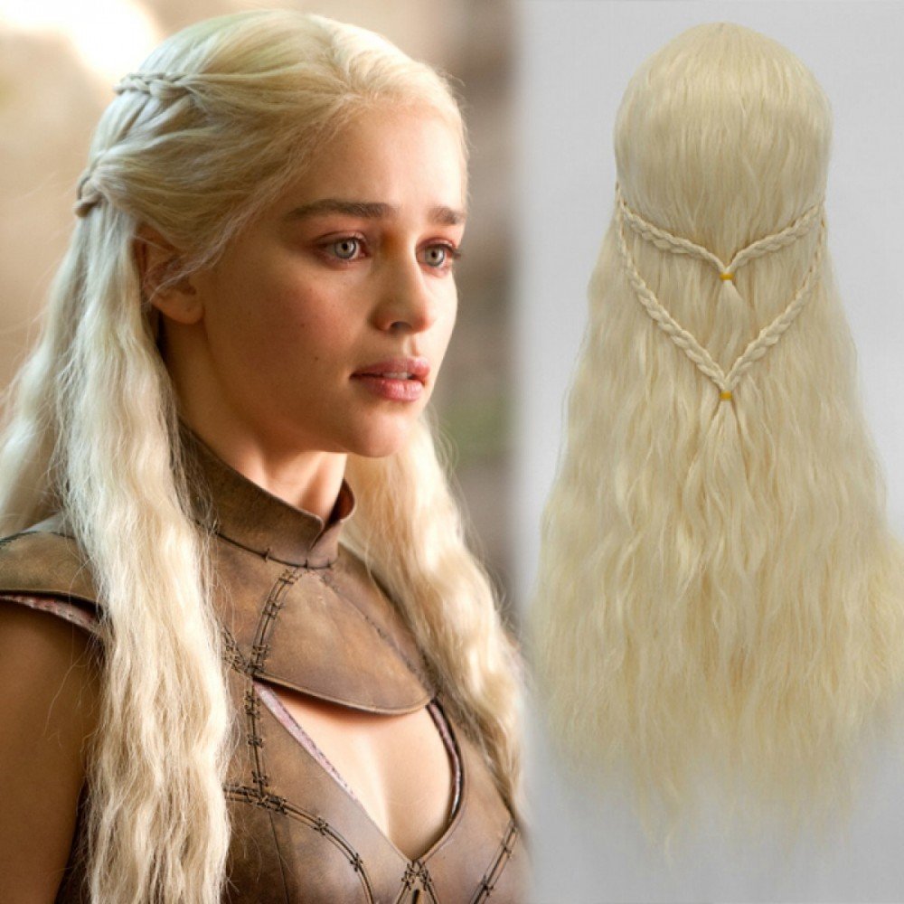 Sehr hochwertige GOT Erwachsenen Perücke mit Wellen blond 75 cm LARP