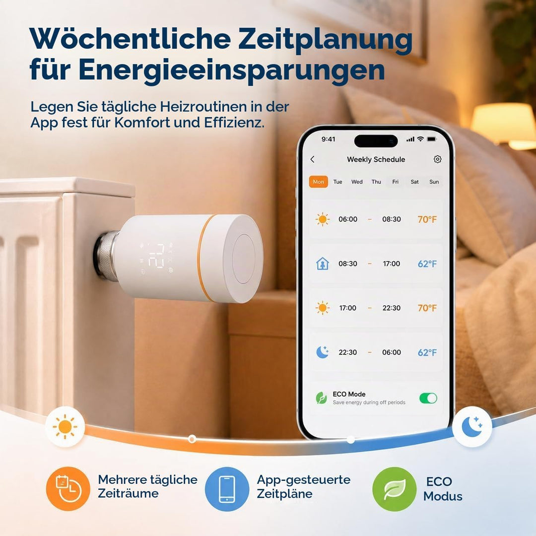 Yasorn WiFi-Heizkörperthermostat Smart-Heizungsventil, Heizungsthermostat mit APP-Fernbedienung, kom