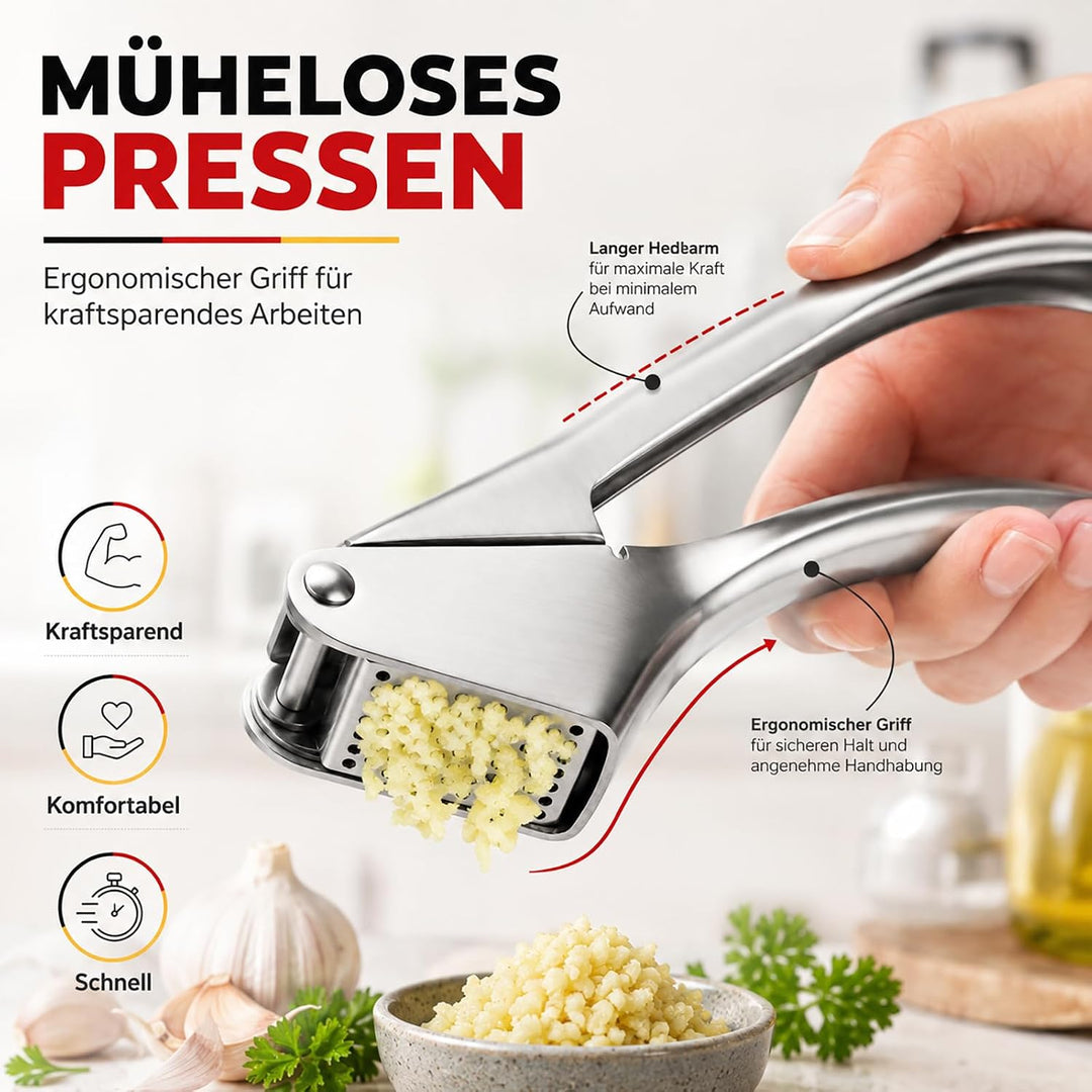 Knoblauchpresse Edelstahl Spülmaschinenfest, Profi Garlic Press, Robuste Knoblauch Presse für Knobla