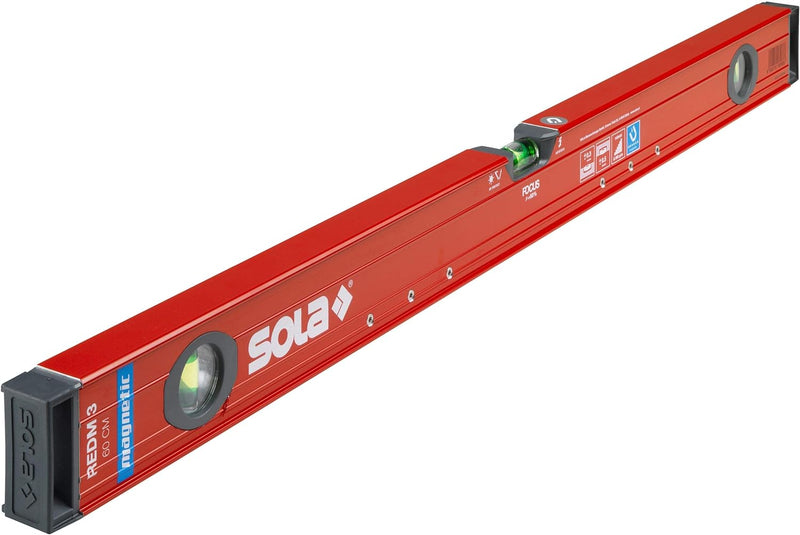 SOLA RedM 60 - Wasserwaage magnetisch 60 cm - starker Halt durch Neodym Magnete - Wasserwaage mit Ma