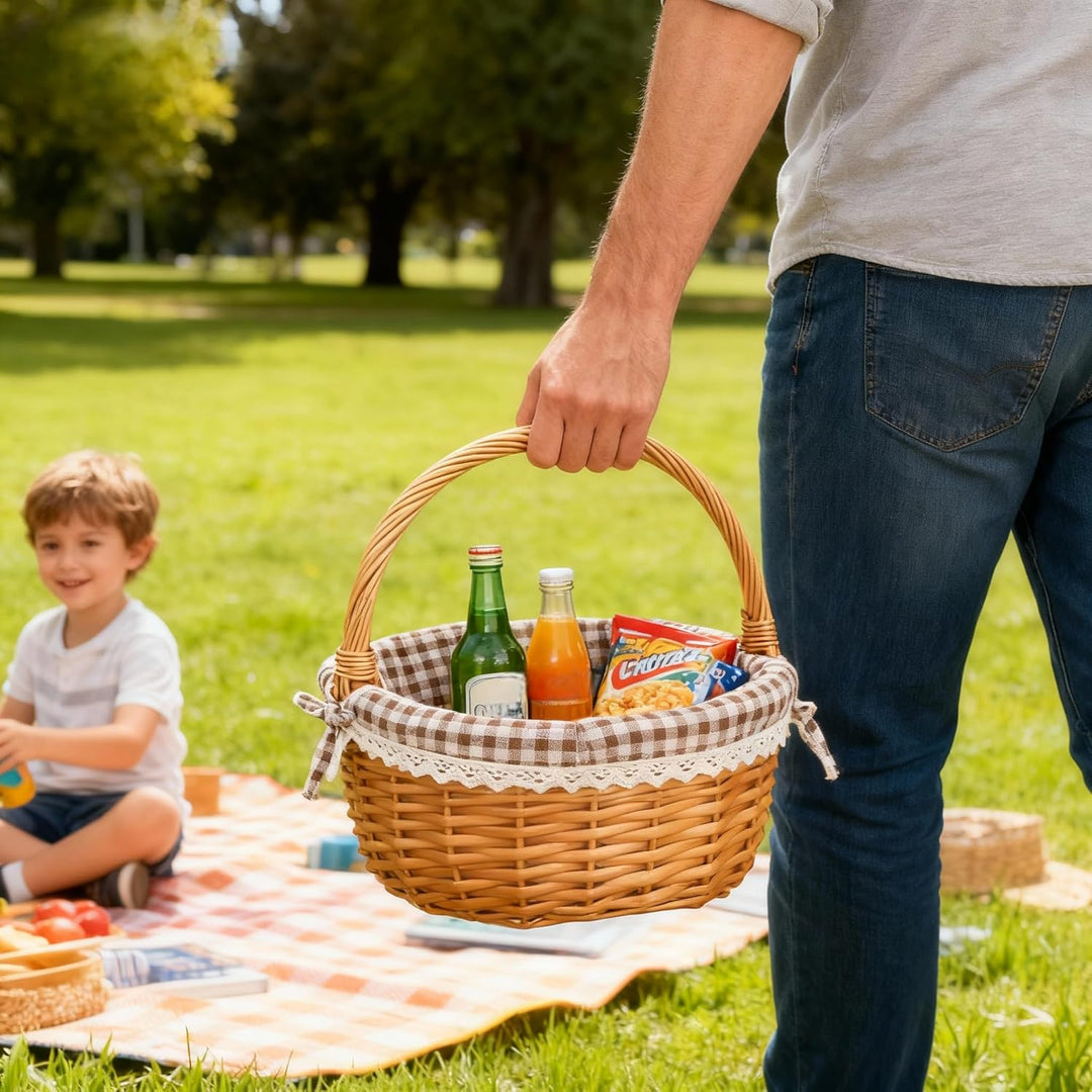 Toddmomy Natural Weidenkorb Picknickkorb, Gross Geflechten Einkaufskorb Mit Henkel Und & Liner, Gefl
