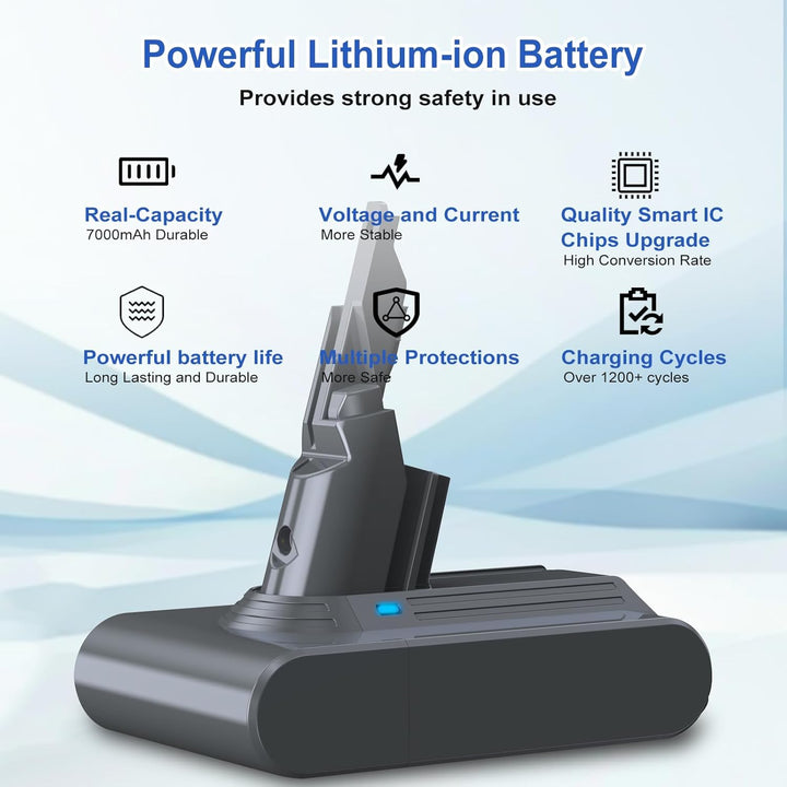 7000mAh Ultra-Hochleistungs V7 Akku, Ersatzakku für Dyson SV11 Motorhead Animal Trigger Mattress All