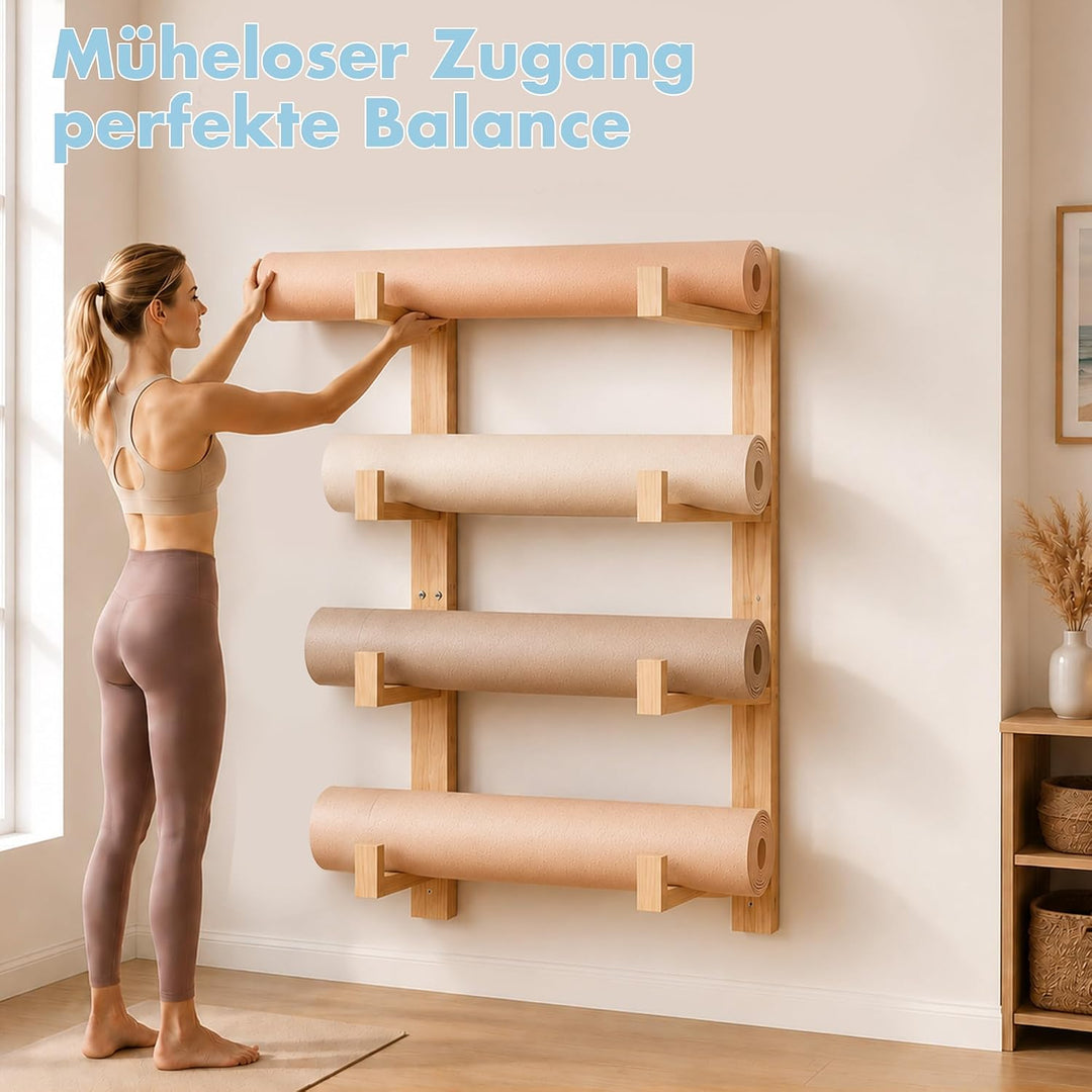 Loscarol Wandhalterung für Yogamatten aus Holz, 2 Teile Aufbewahrungsregal