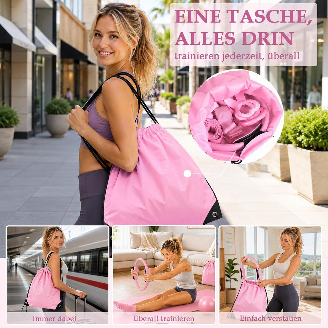Pilates Set 14 Teilig für Zuhause–mit Pilates Ring, Pilates Ball, Faszienrolle, 5 Fitnessbänder für