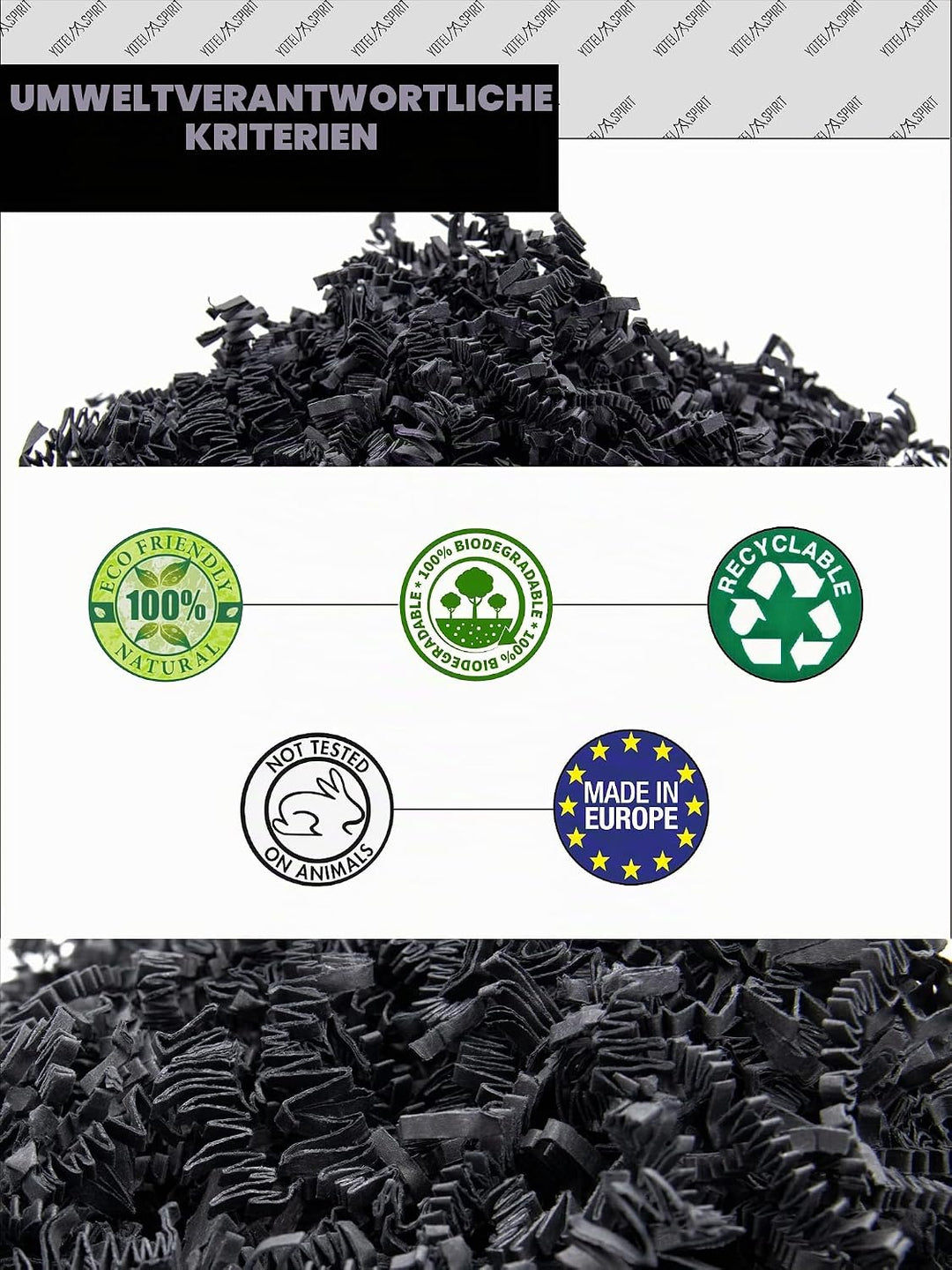 YOTEI SPIRIT® 500g Geschreddertes Schwarzes Papier für Geschenkbox – Füllmaterial für Pakete, Körbe,