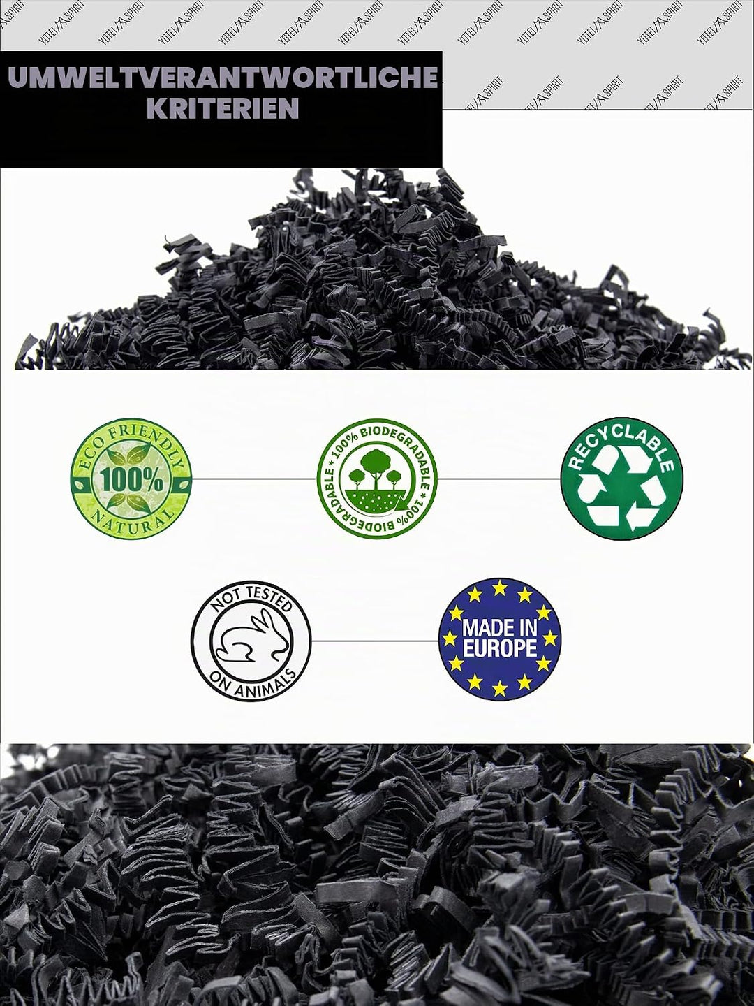 YOTEI SPIRIT® 500g Geschreddertes Schwarzes Papier für Geschenkbox – Füllmaterial für Pakete, Körbe,
