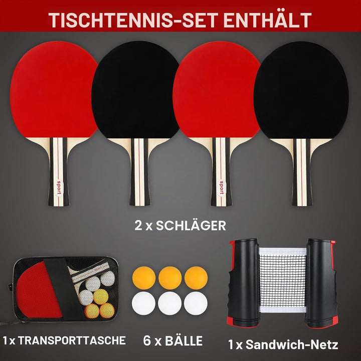 Tischtennisschläger Set,2 Schläger,6 Bälle,Einziehbares Tischtennisnetz und Tragetasche,Mobiles Tisc