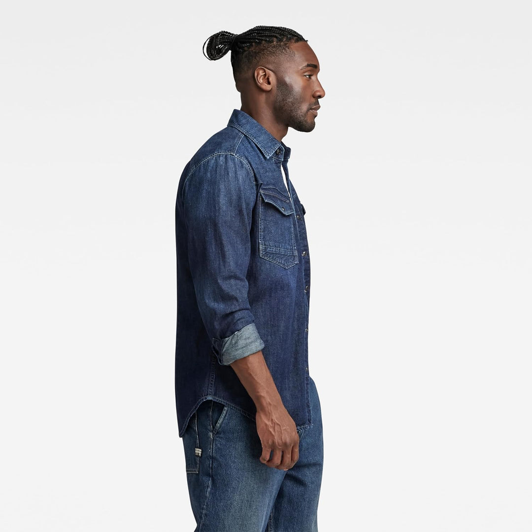 G-STAR RAW Herren Slim Denim Hemd, Blau (worn in deep sea D23616-D252-G133), S