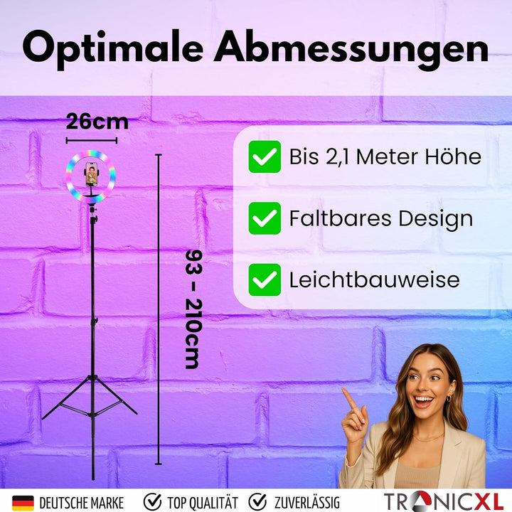 RGB LED Ringlicht USB mit 210cm Stativ gross + Ring Light mit Smartphone Halterung Tripod Beauty Lic