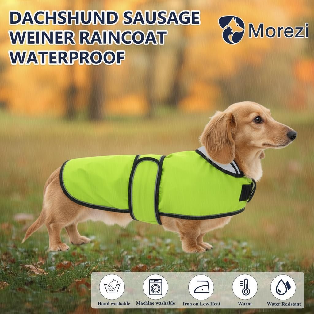 MOREZI Hunderegenmantel mit Reflexstreifen, Regen-/wasserdicht, verstellbare Weste, geeignet für kle
