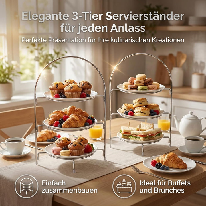 Teller Etagere 3 Etagen Edelstahl Serviergestell 3 Etagen mit rutschfeste Füsse Telleretagere Gestel