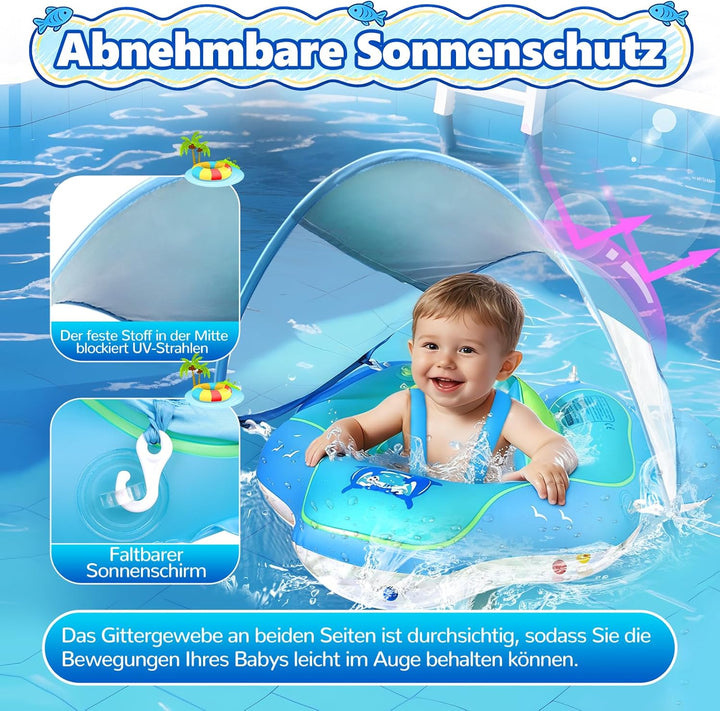 Schwimmsessel für Kinder mit Sonnendach - Schwimmdübel für Kleinkinder im Alter von 6-36 Monaten mit