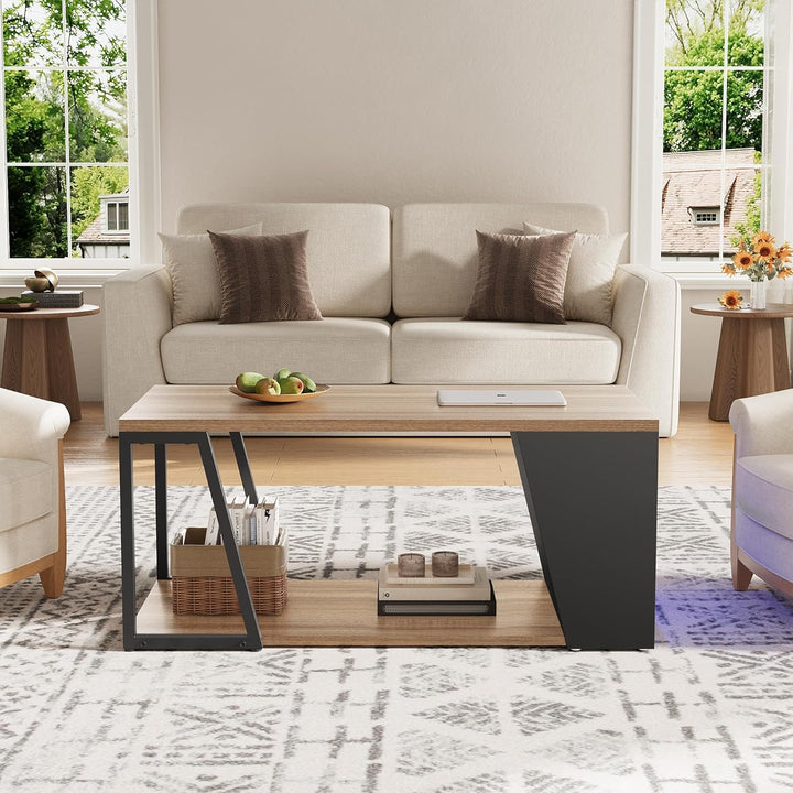 Gyfimoie Couchtisch mit Stauraum, Wohnzimmertisch mit Verstellbarer LED, Sofatisch mit Regal, Beiste
