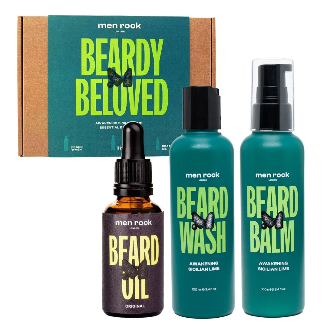 Men Rock Beardy Beloved Bartpflegeset Sicilian Lime, 3-tlg. - Enthält Waschung, Balsam, Öl für frisc
