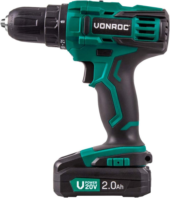 VONROC Akku Schrauber, Akku Bohrschrauber Akkuschrauber 20V - Akku Bohrmaschine, Akkubohrer Komplett