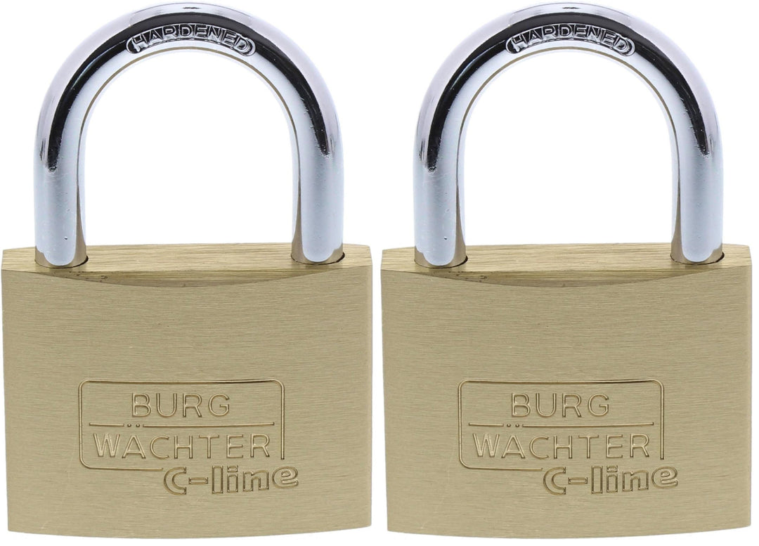 Burg Wächter Vorhängeschloss, C-Line 222 60 SB, inkl. 2 Schlüssel, Messing 60 mm (Packung mit 2) 60