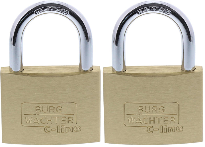 Burg Wächter Vorhängeschloss, C-Line 222 60 SB, inkl. 2 Schlüssel, Messing 60 mm (Packung mit 2) 60