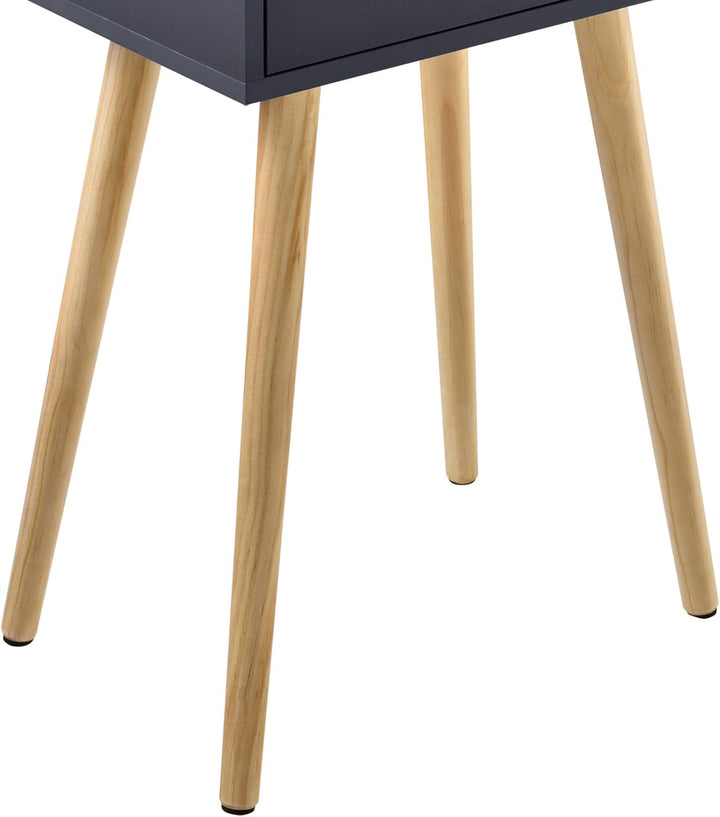 [en.casa] Beistelltisch 'Sörby' mit Schublade Dunkelgrau Retro 60x40x30 cm Kommode Nachttisch Schubl