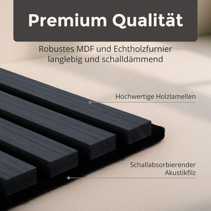 Akustikpaneele 60x60cm, 4 Stück Eiche Schwarz, Wandverkleidung Wanpaneele Holz, Lamellenwand mit Ger