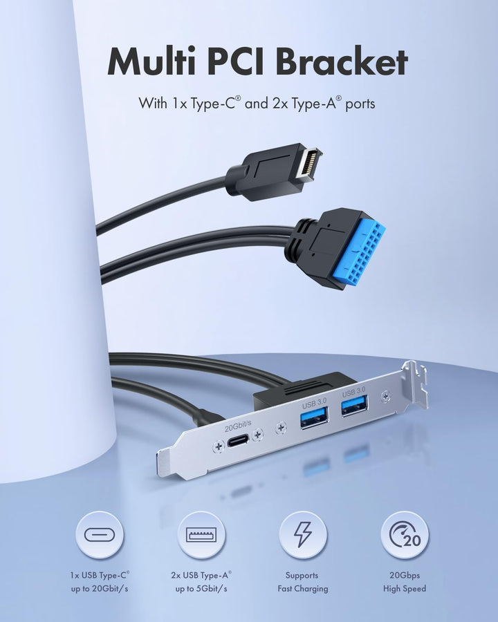 GRAUGEAR 20Gbit/s USB Port Typ-C & 2x Typ-A I USB HUB in PCI Slot [Extra HUB] Mainboard USB Verlänge