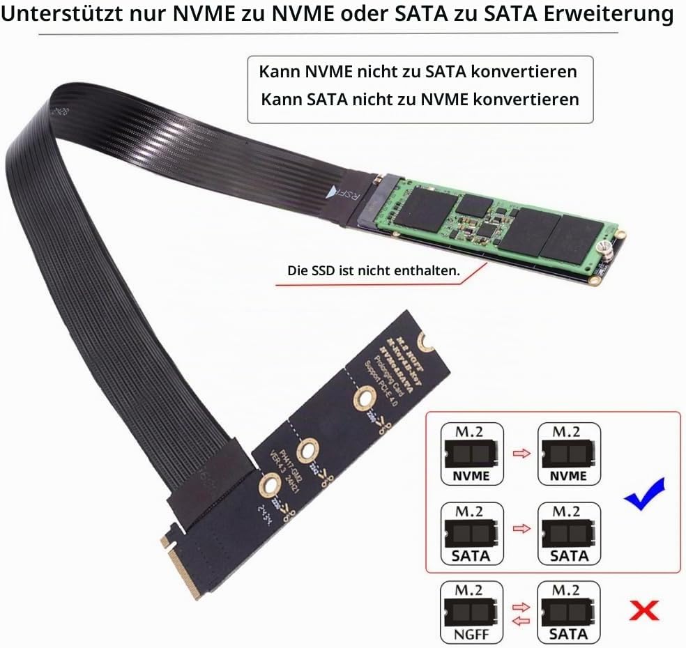 CY Adapter NGFF M-Key NVME Male to Female Extension PCI Express Cable 30cm Right Angled Type 90 Degr
